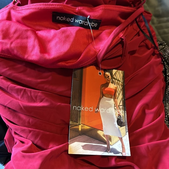 Naked Wardrobe ruched red midi dress - Picture 4 of 4